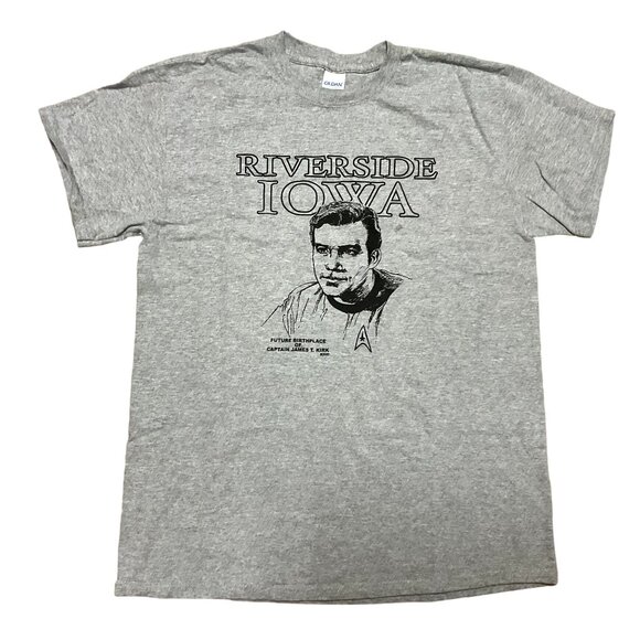 CAPTAIN KIRK T SHIRT SIZE M GRAY BIRTHPLACE RIVERSIDE IOWA STAR TREK MENS - Picture 1 of 5